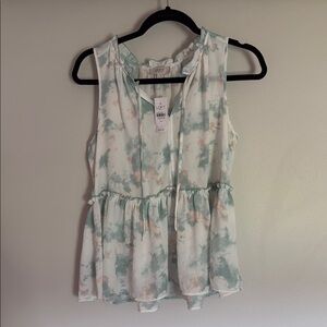 LOFT Women's Sleeveless Tie-Dye Blouse - Green and Orange